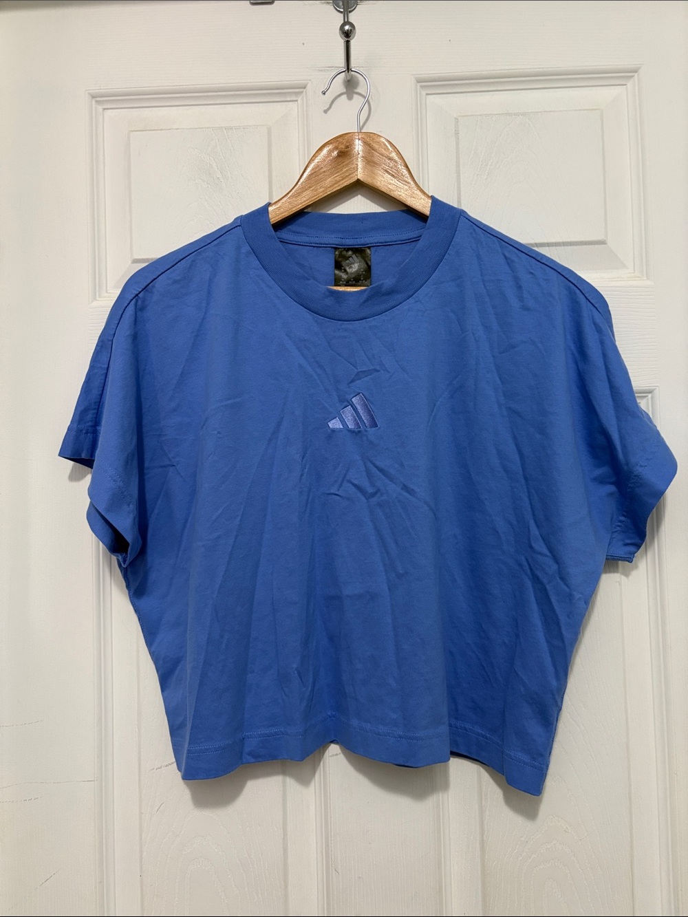 Adidas Blue Boxy Cut All Szn Cropped Tee with Logo